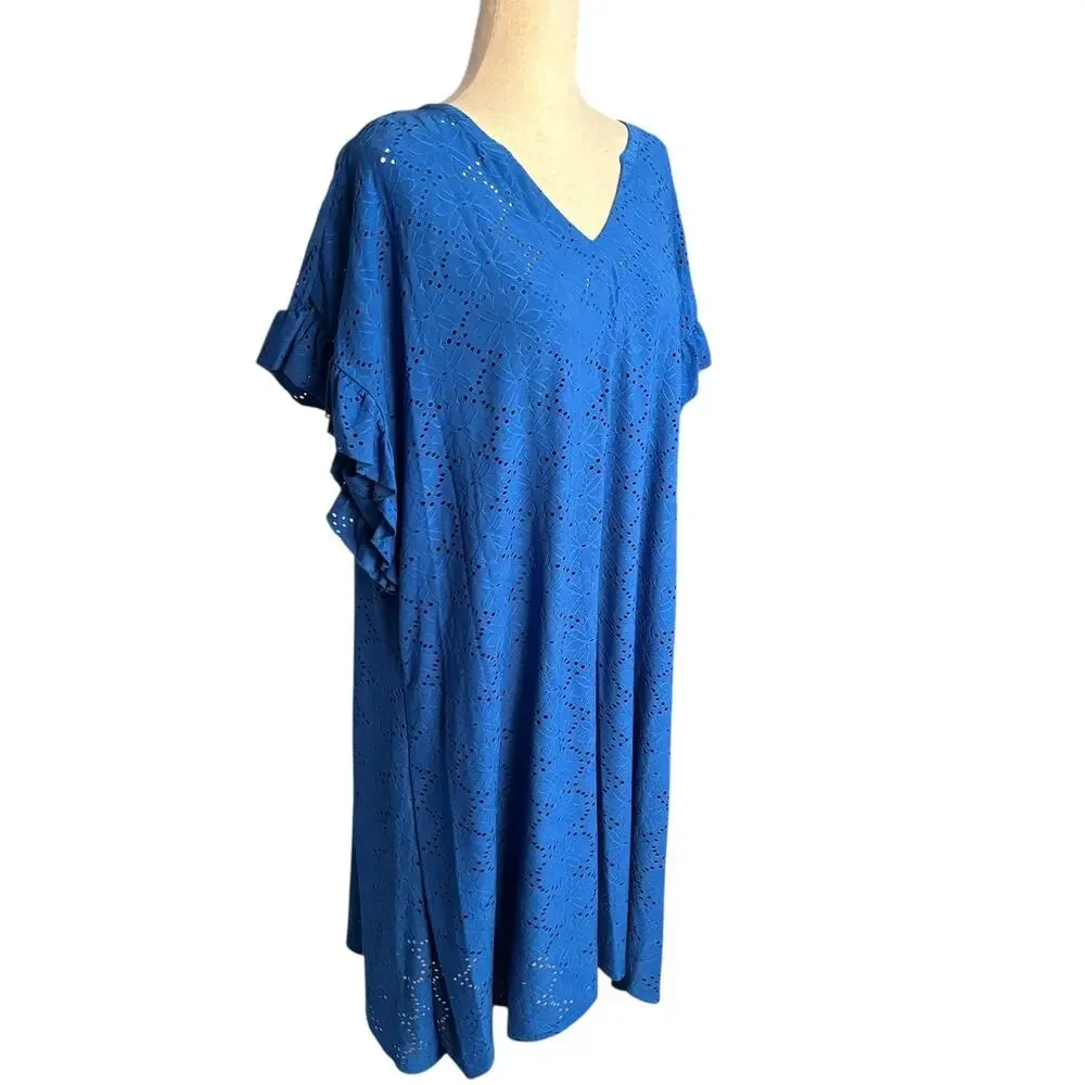 RUBY RD. Blue Lined Floral Shift Dress V-Neck Plus Size 2X New NWT